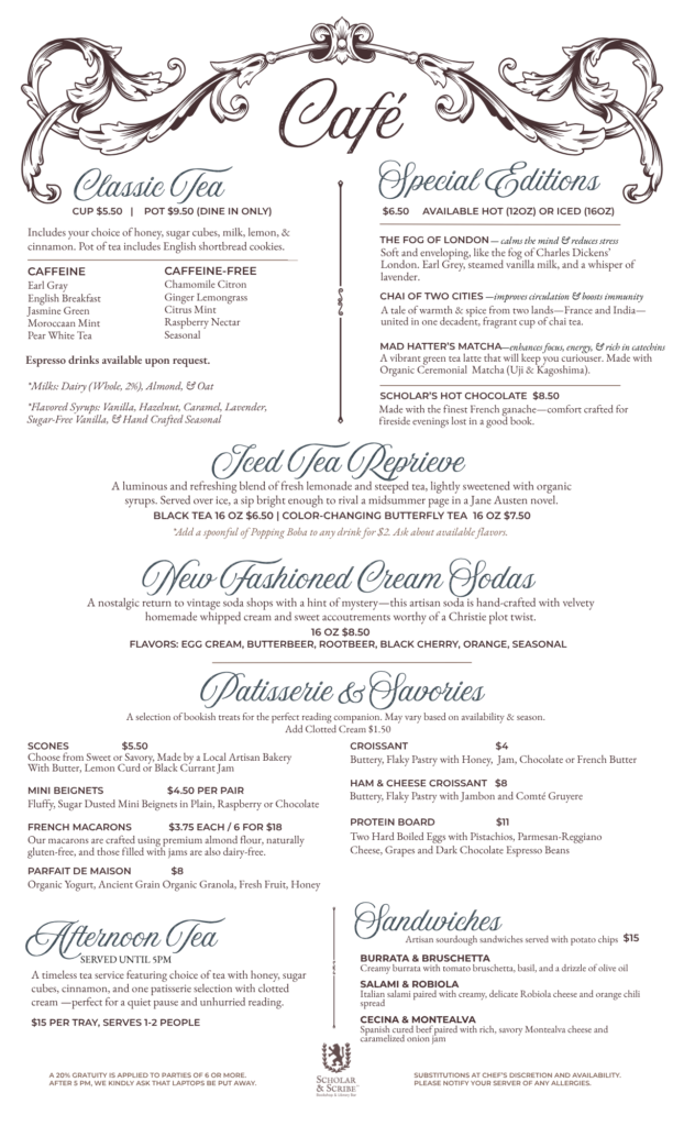 Scholar & Scribe Library Bar Menu